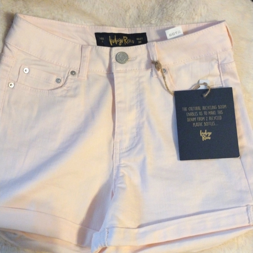 Indigo Rein High Rise Denim Shorts very light pink